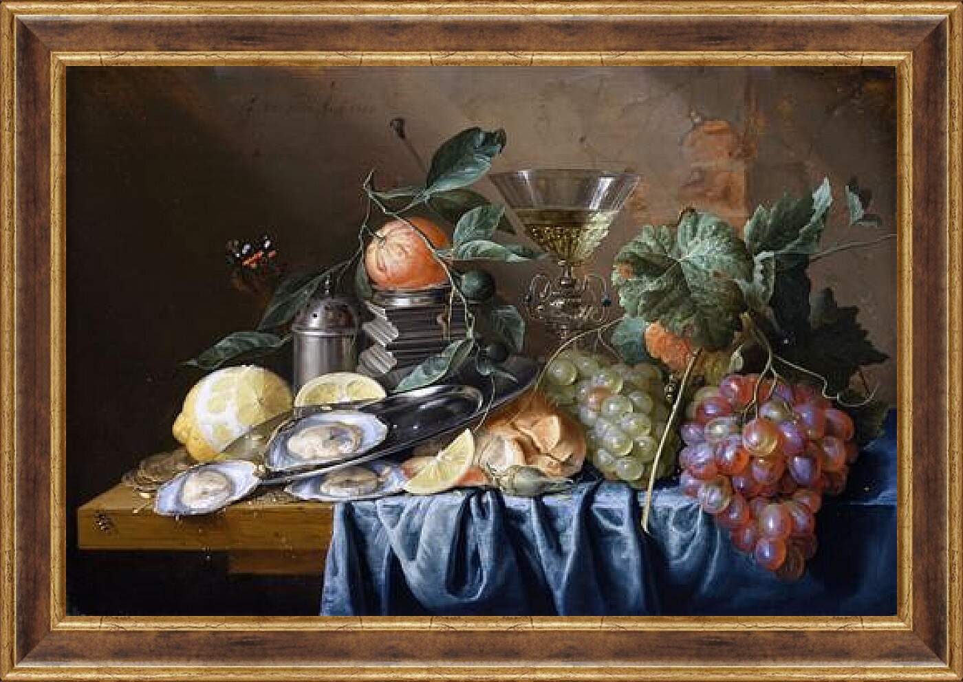 Картина в раме - Still Life with Oysters and Grapes. Ян Хем Давидс Де