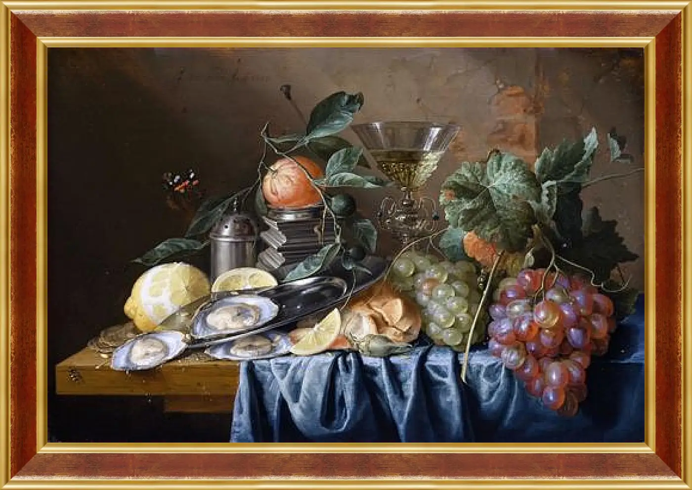 Картина в раме - Still Life with Oysters and Grapes. Ян Хем Давидс Де