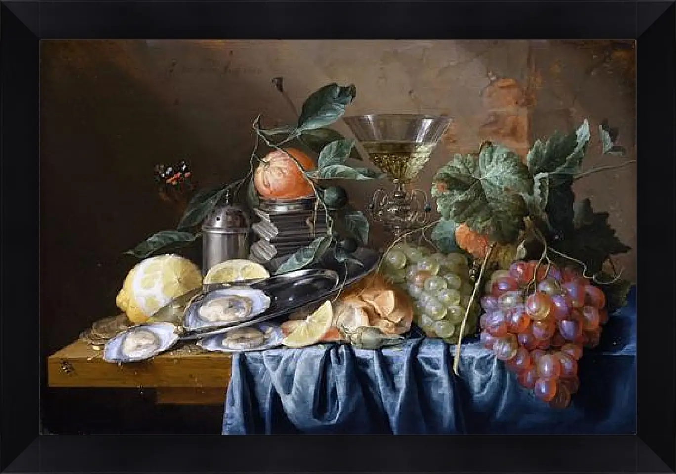 Картина в раме - Still Life with Oysters and Grapes. Ян Хем Давидс Де