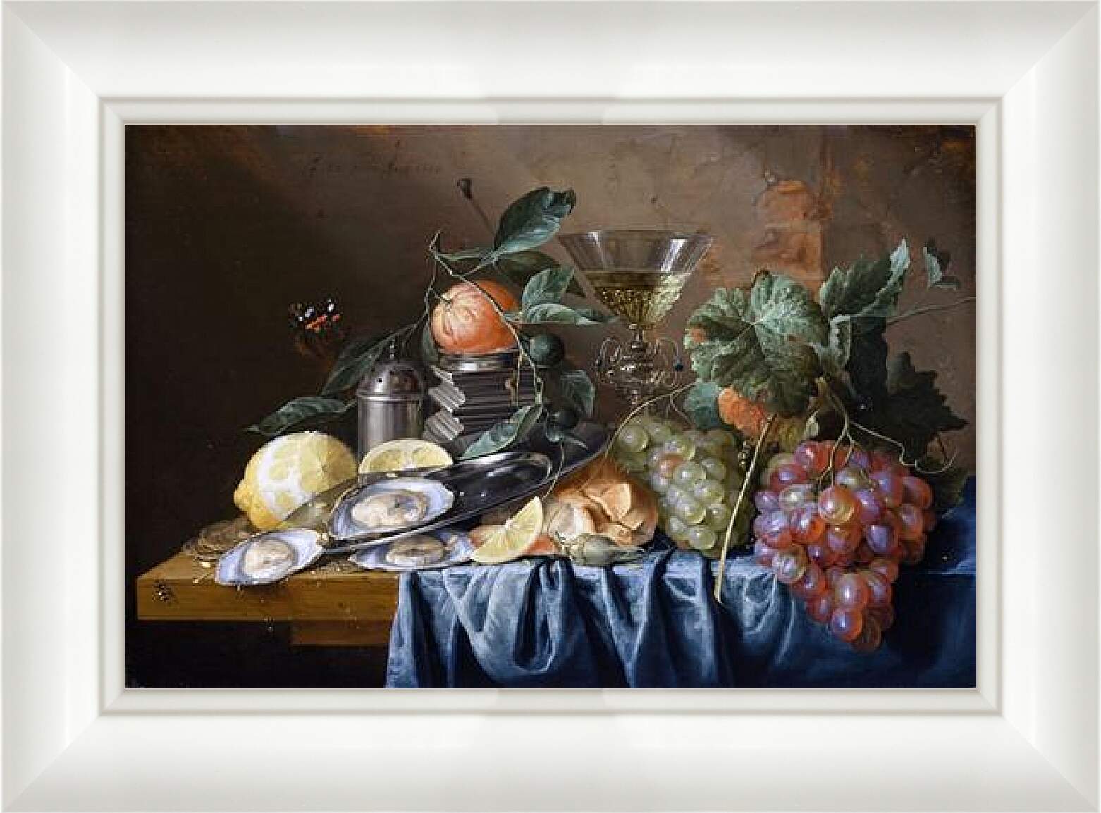 Картина в раме - Still Life with Oysters and Grapes. Ян Хем Давидс Де