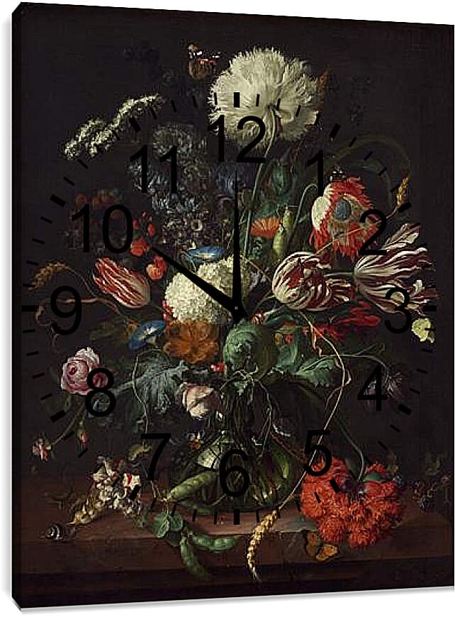 Часы картина - Ваза с цветами - натюрморт. Ян Хем Давидс Де