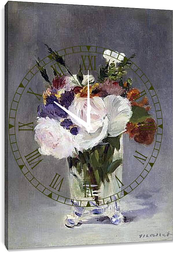 Часы картина - Цветы в хрустальной вазе. Эдуард Мане