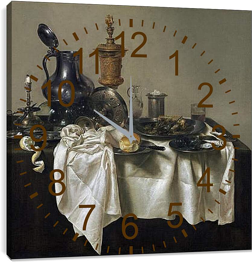 Часы картина - Банкет, пирог. Виллем Клас Хеда