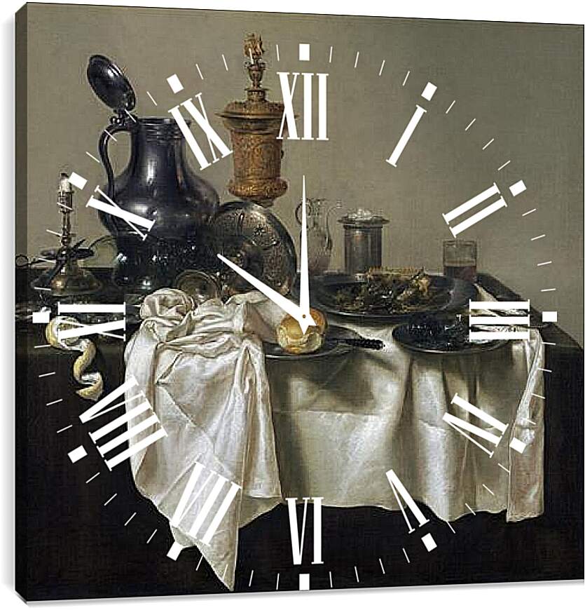 Часы картина - Банкет, пирог. Виллем Клас Хеда