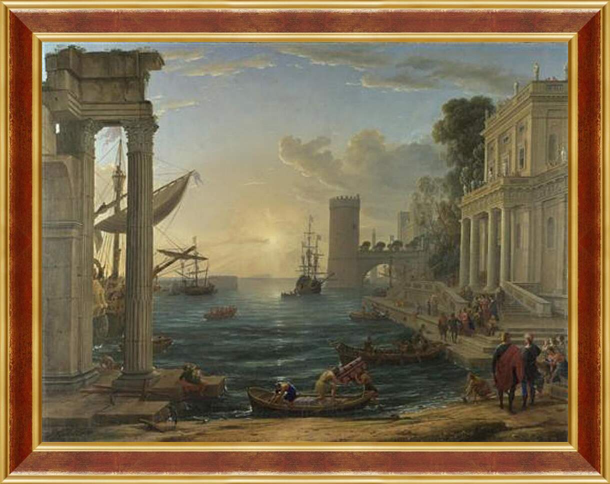 Картина в раме - Seaport with the Embarkation of the Queen of Sheba. Лоррен Клод