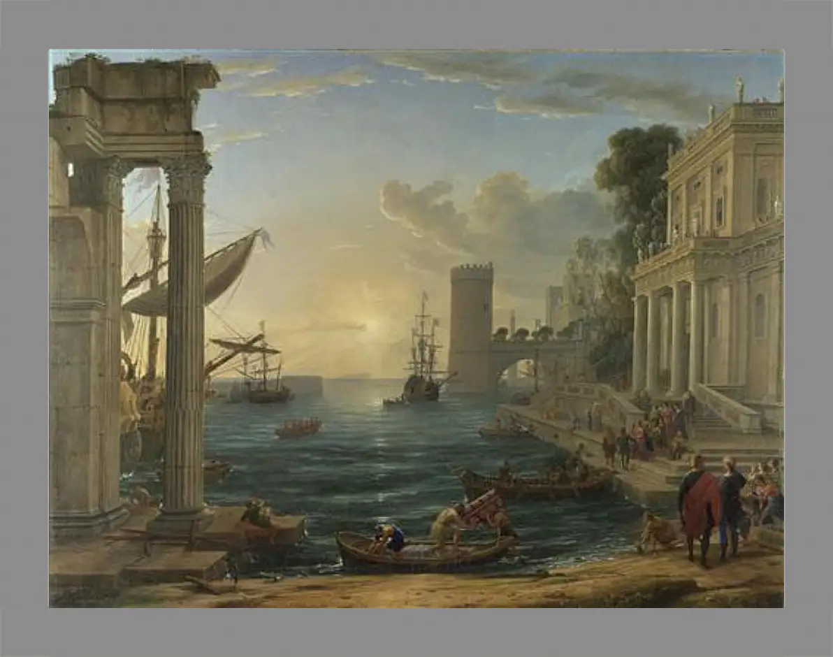 Картина в раме - Seaport with the Embarkation of the Queen of Sheba. Лоррен Клод