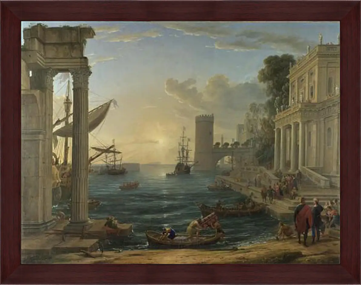 Картина в раме - Seaport with the Embarkation of the Queen of Sheba. Лоррен Клод