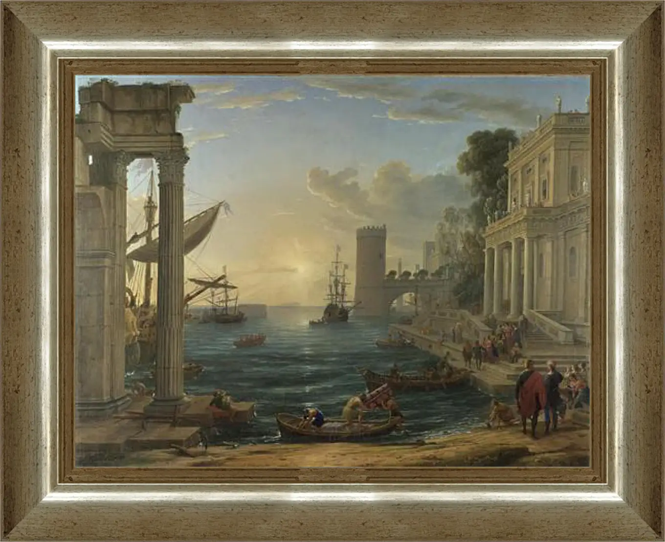 Картина в раме - Seaport with the Embarkation of the Queen of Sheba. Лоррен Клод