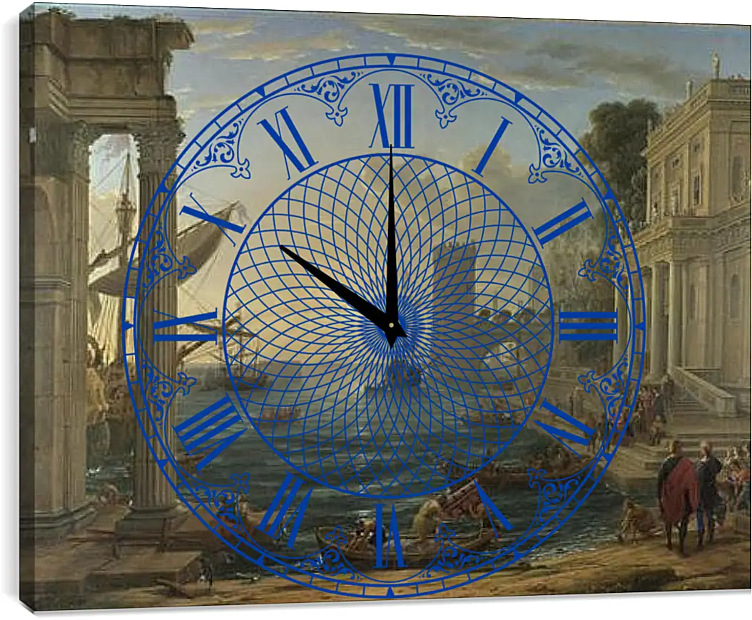 Часы картина - Seaport with the Embarkation of the Queen of Sheba. Лоррен Клод