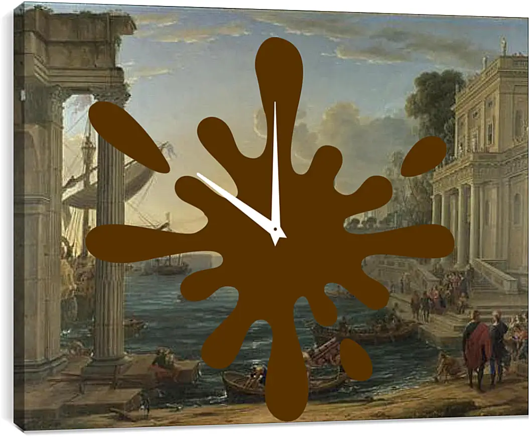 Часы картина - Seaport with the Embarkation of the Queen of Sheba. Лоррен Клод