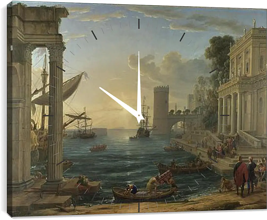 Часы картина - Seaport with the Embarkation of the Queen of Sheba. Лоррен Клод