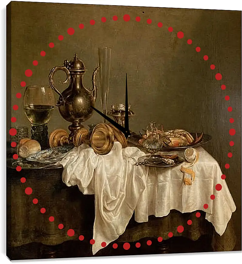 Часы картина - Breakfast with a Lobster. Завтрак с лобстером. Виллем Клас Хеда