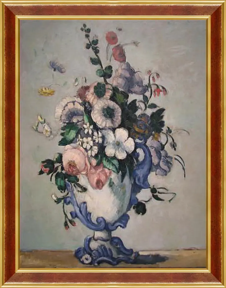 Картина в раме - Flowers in a Rococo Vase. Поль Сезанн