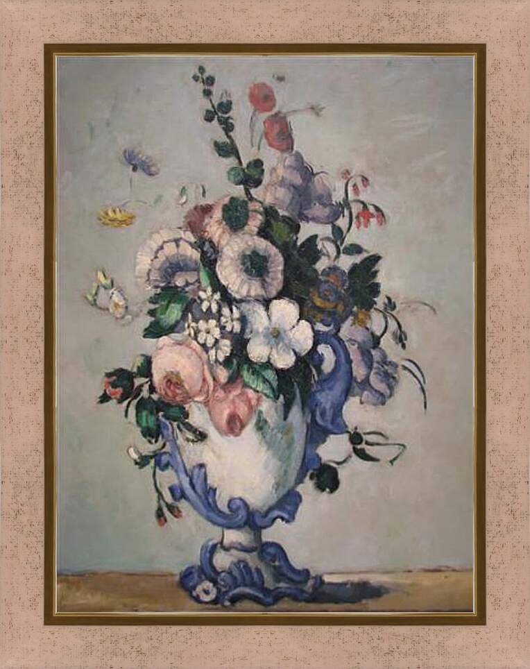Картина в раме - Flowers in a Rococo Vase. Поль Сезанн