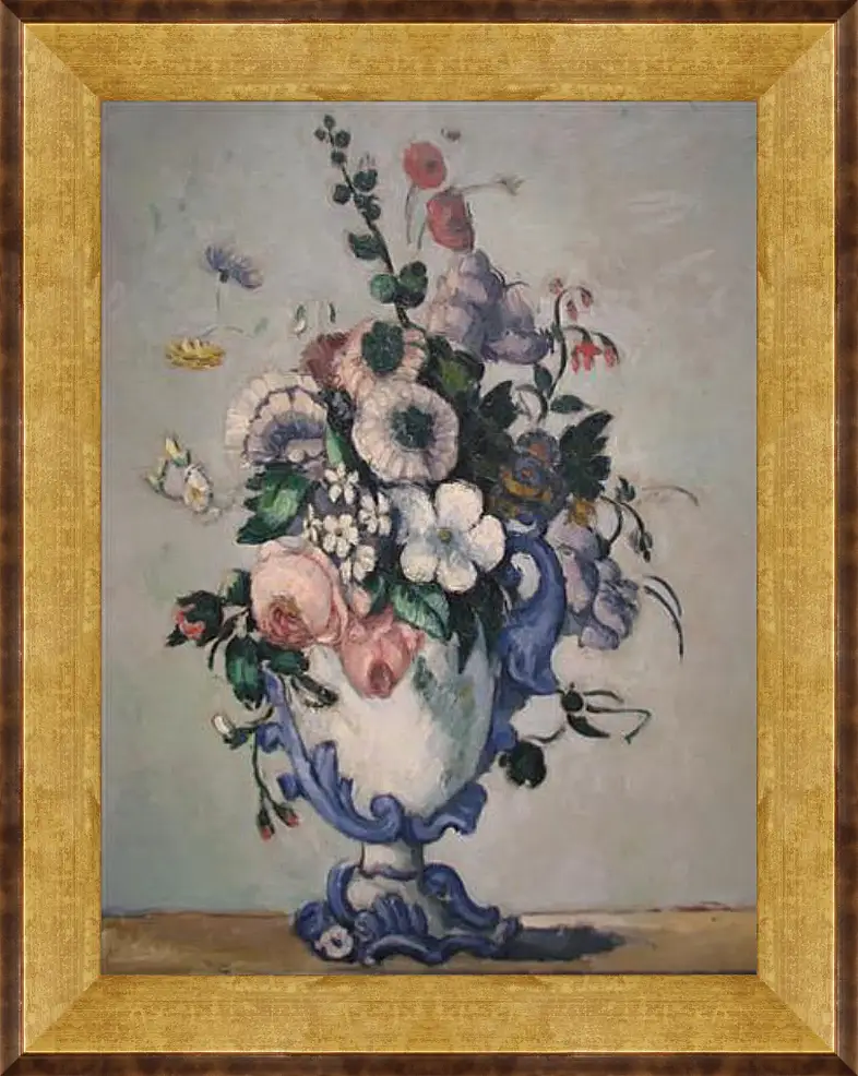 Картина в раме - Flowers in a Rococo Vase. Поль Сезанн