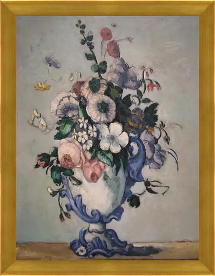 Картина в раме - Flowers in a Rococo Vase. Поль Сезанн