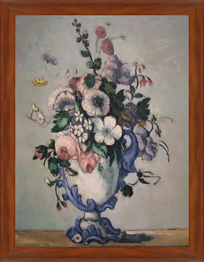 Картина в раме - Flowers in a Rococo Vase. Поль Сезанн