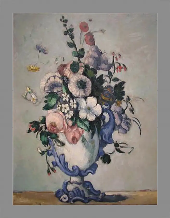 Картина в раме - Flowers in a Rococo Vase. Поль Сезанн