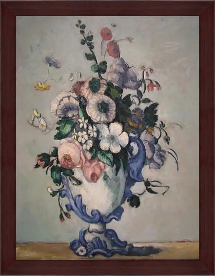 Картина в раме - Flowers in a Rococo Vase. Поль Сезанн