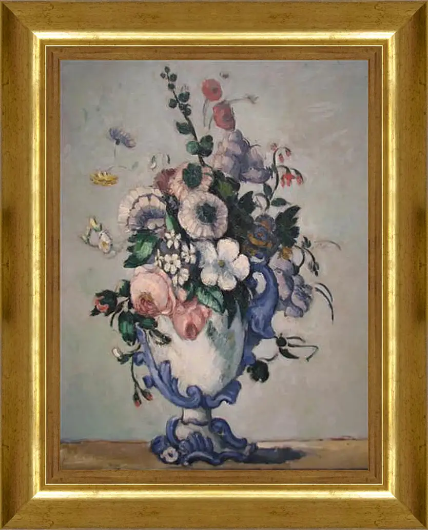 Картина в раме - Flowers in a Rococo Vase. Поль Сезанн