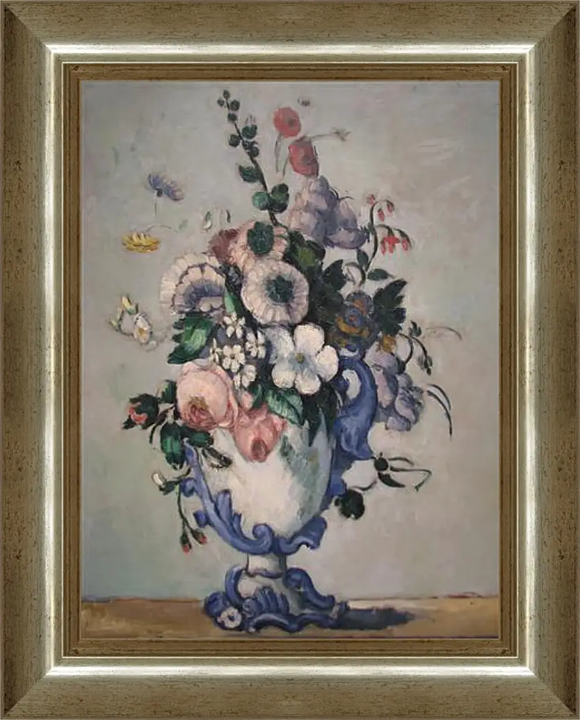 Картина в раме - Flowers in a Rococo Vase. Поль Сезанн