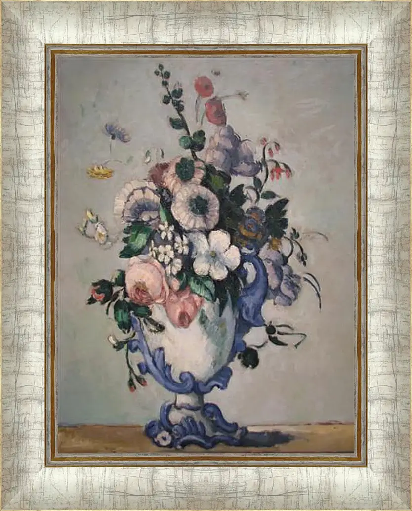 Картина в раме - Flowers in a Rococo Vase. Поль Сезанн