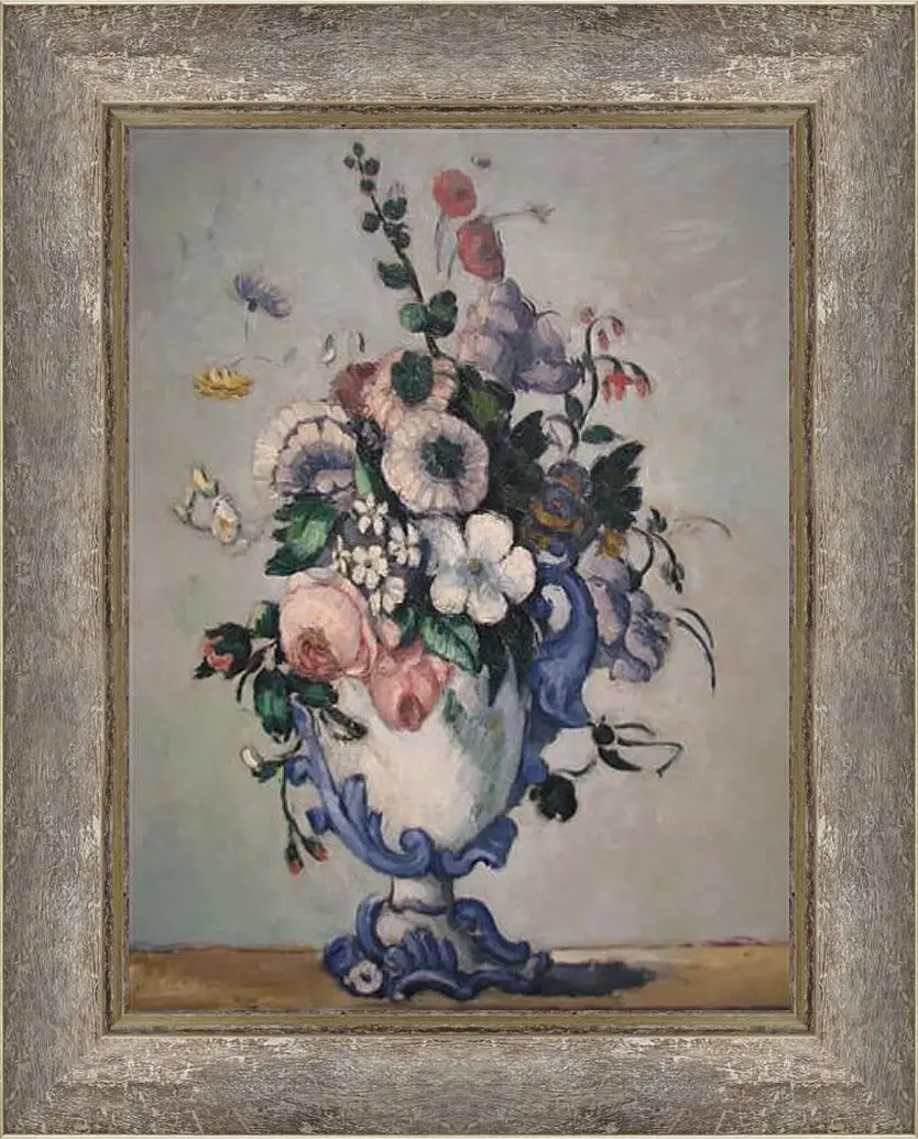 Картина в раме - Flowers in a Rococo Vase. Поль Сезанн