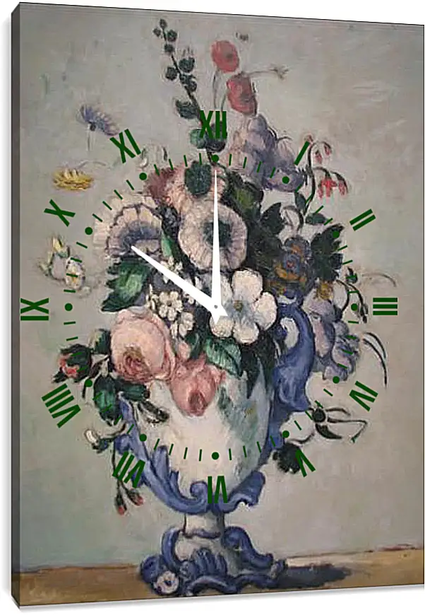Часы картина - Flowers in a Rococo Vase. Поль Сезанн