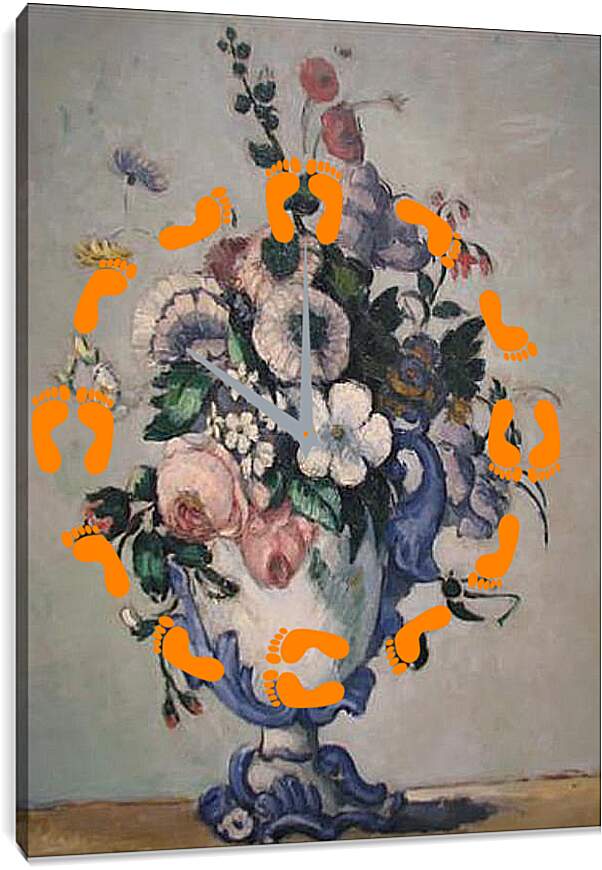 Часы картина - Flowers in a Rococo Vase. Поль Сезанн