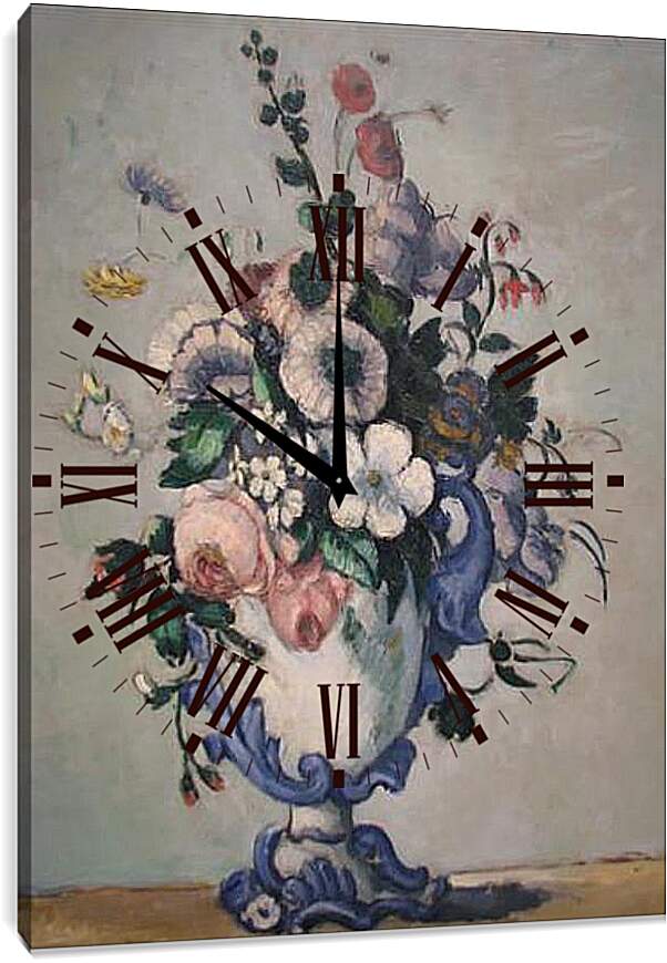 Часы картина - Flowers in a Rococo Vase. Поль Сезанн