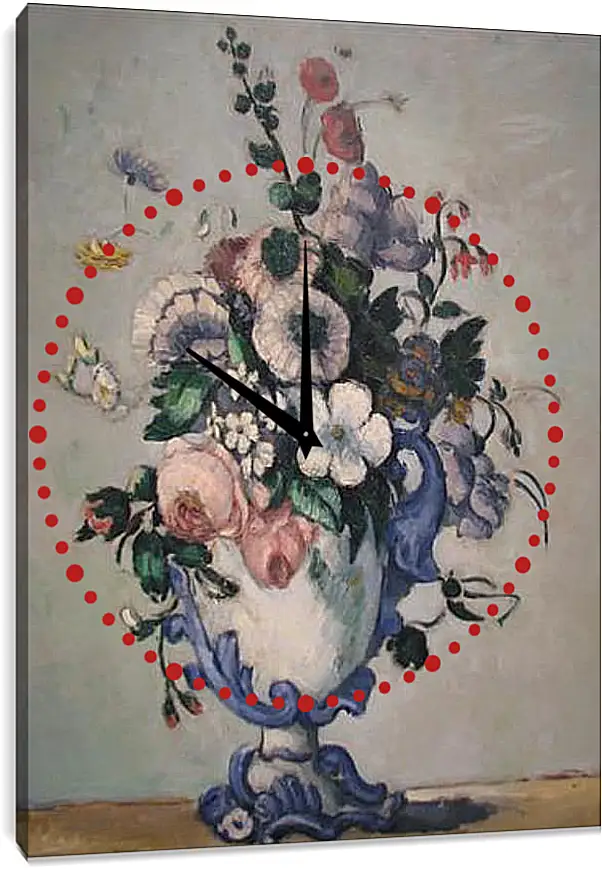 Часы картина - Flowers in a Rococo Vase. Поль Сезанн