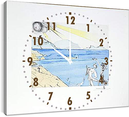 Часы картина - Божественность сюрреализма (изображен городок Кадакес). Сальвадор Дали