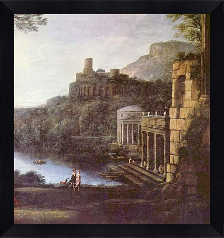 Картина в раме - Пейзаж с нимфой Эгерией и царем Нумой. Лоррен Клод