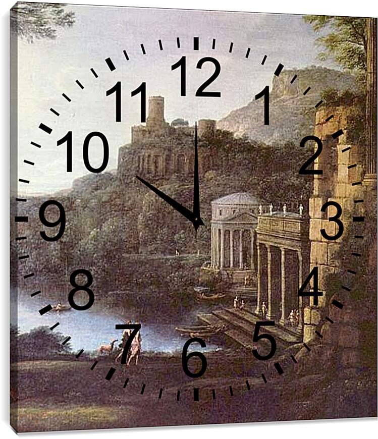 Часы картина - Пейзаж с нимфой Эгерией и царем Нумой. Лоррен Клод