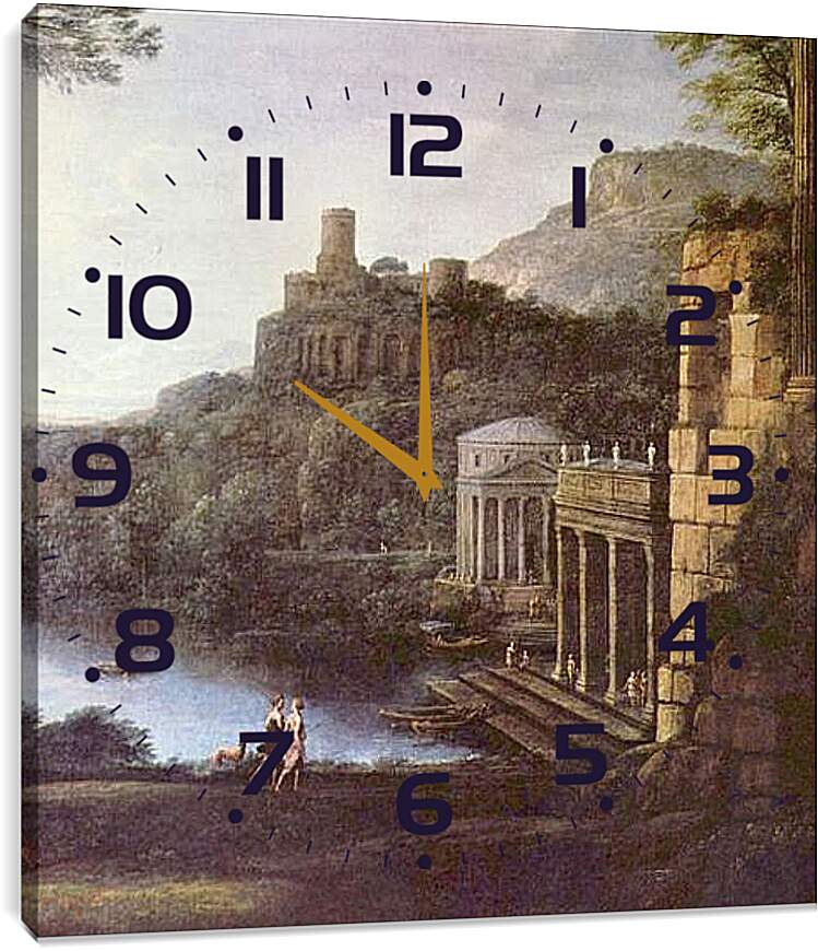 Часы картина - Пейзаж с нимфой Эгерией и царем Нумой. Лоррен Клод