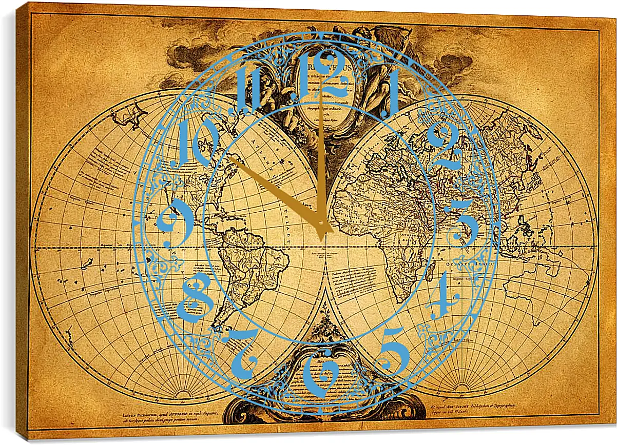 Часы картина - Старая карта мира