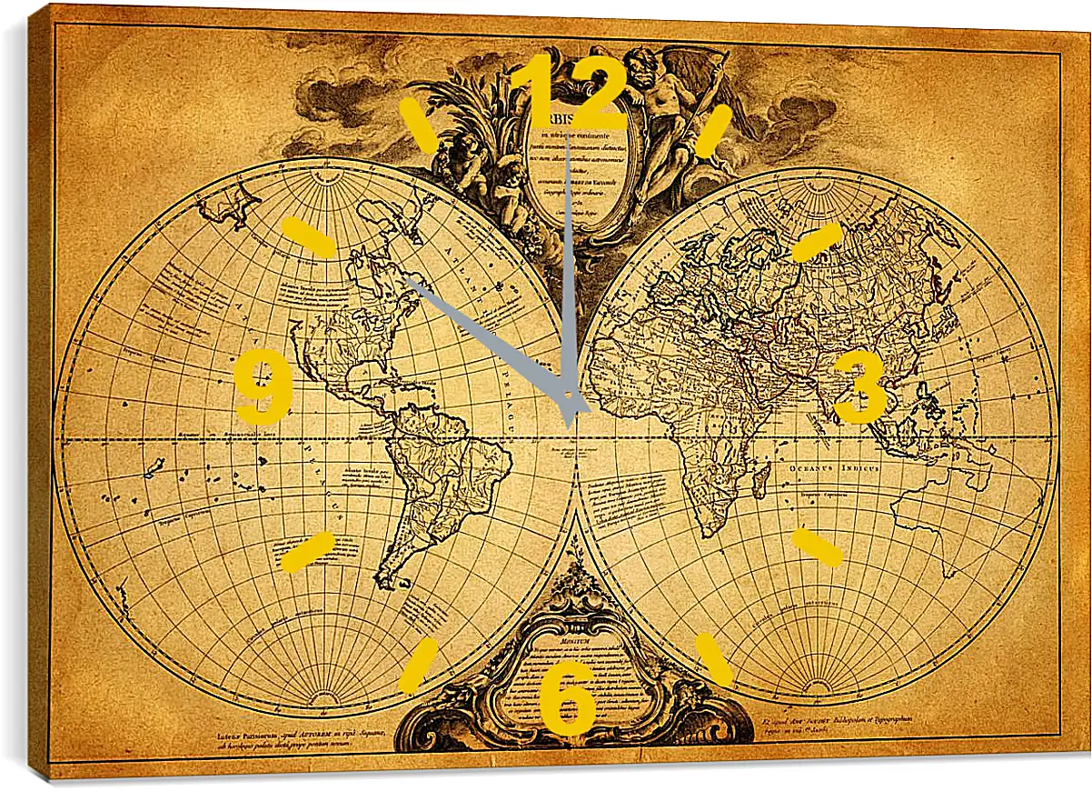 Часы картина - Старая карта мира
