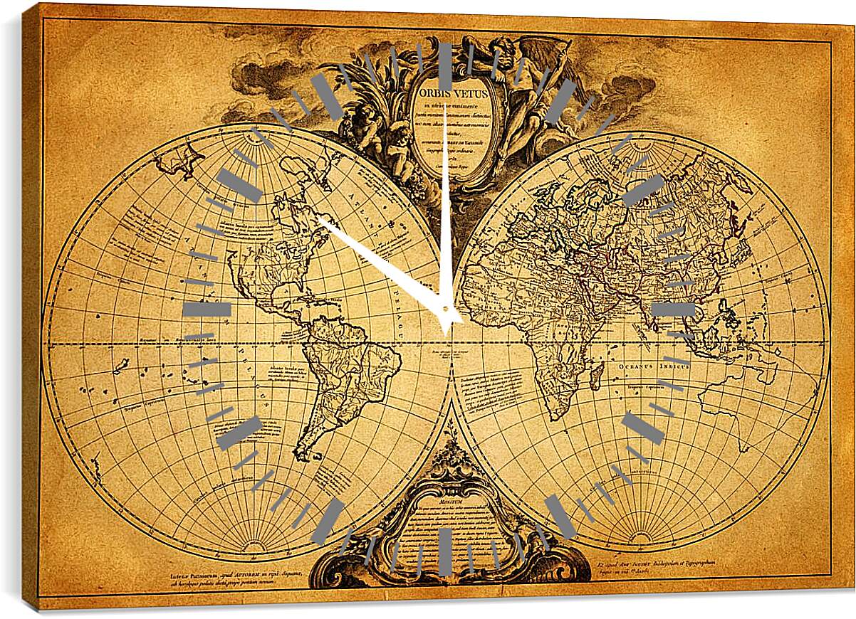 Часы картина - Старая карта мира