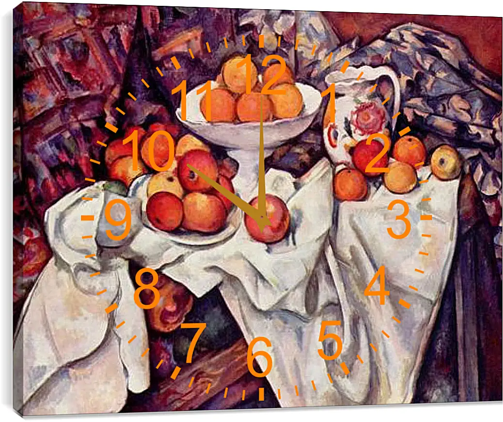 Часы картина - Still Life with Apples and Oranges. Поль Сезанн