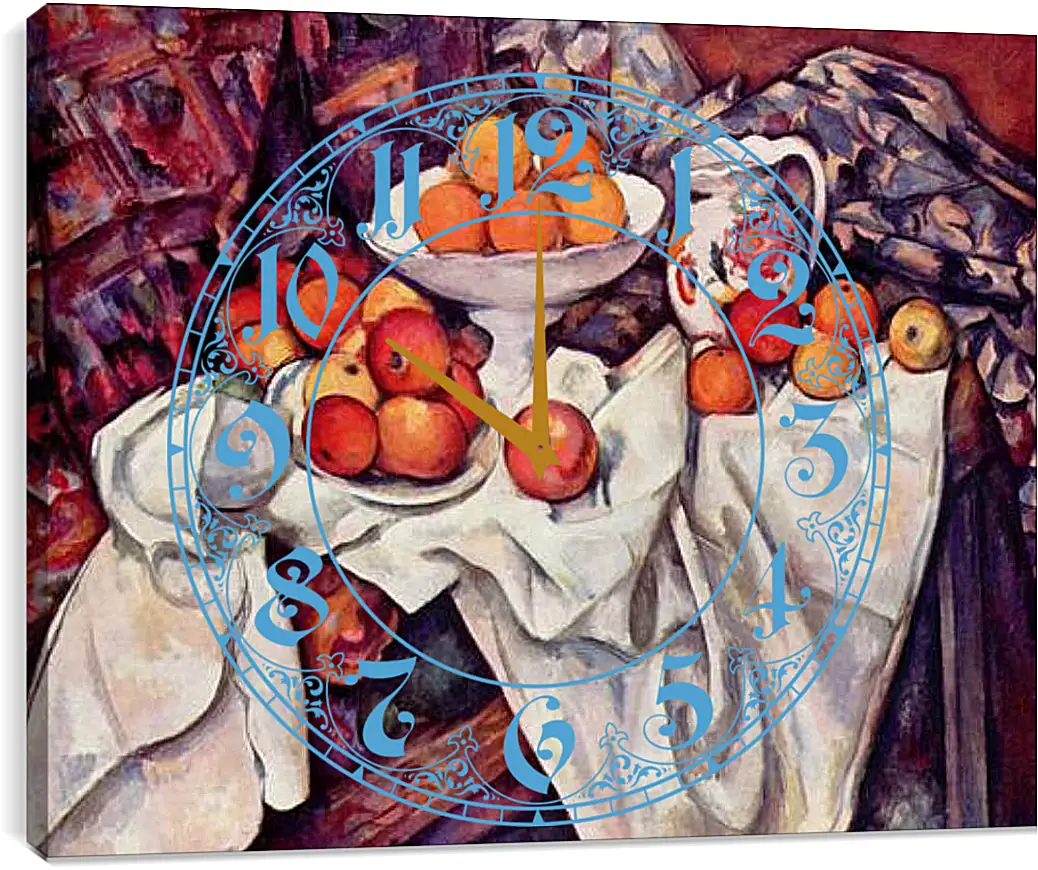 Часы картина - Still Life with Apples and Oranges. Поль Сезанн