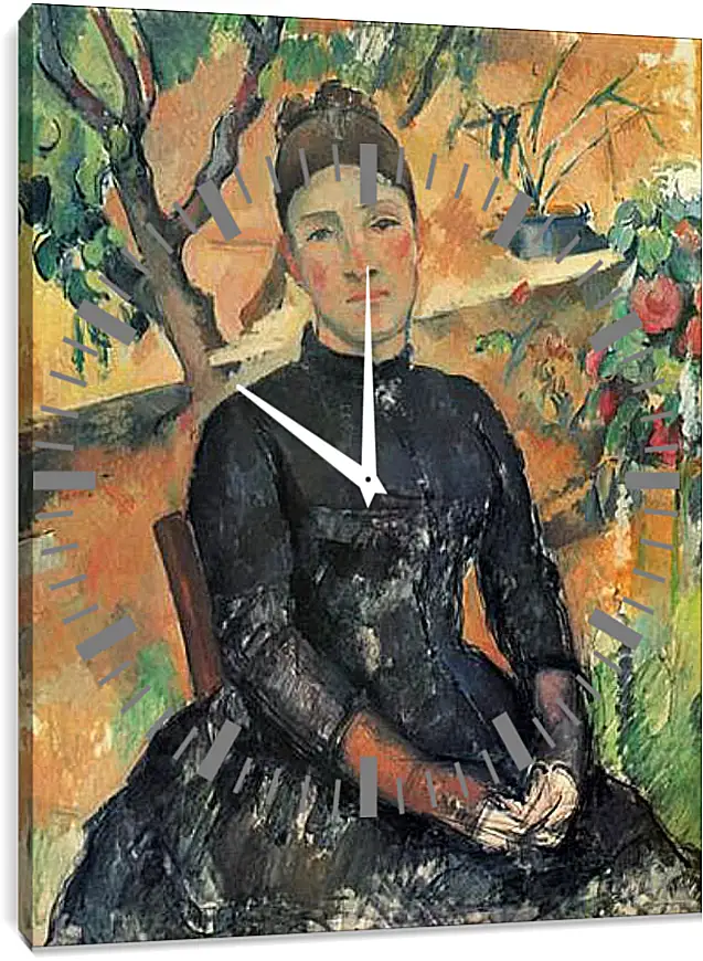 Часы картина - Madame Cezanne in the Greenhouse. Поль Сезанн