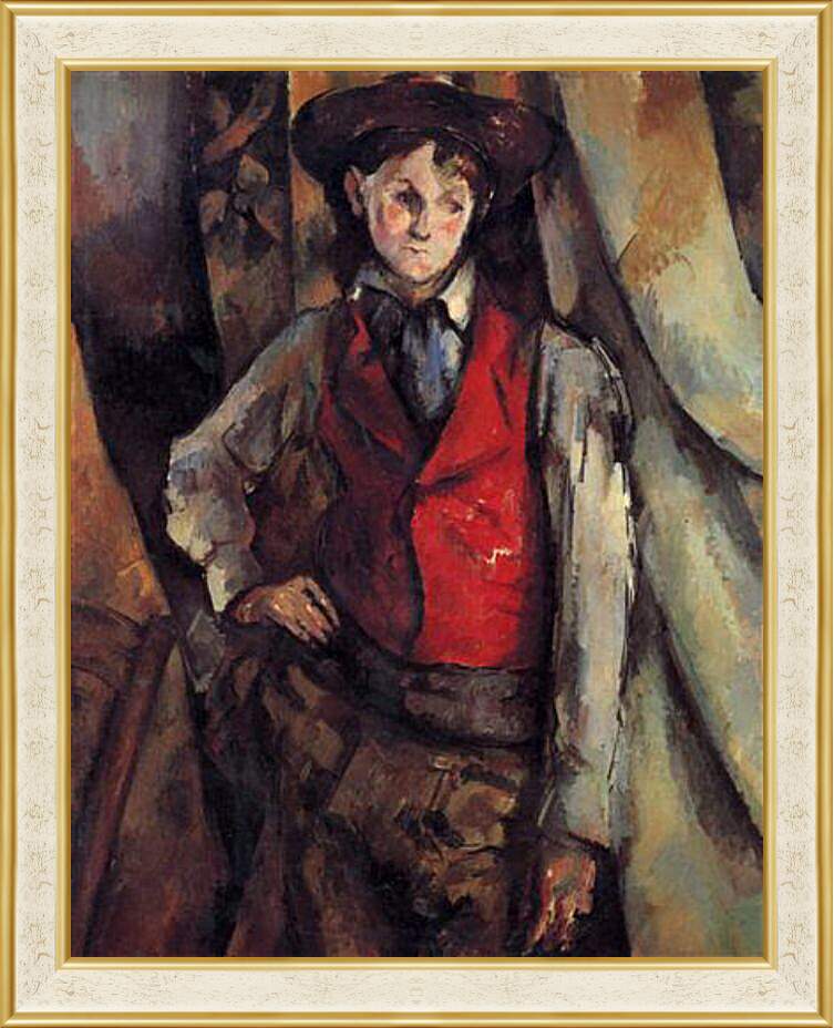 Картина в раме - Boy in a Red Waistcoat. Поль Сезанн
