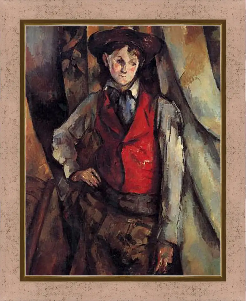 Картина в раме - Boy in a Red Waistcoat. Поль Сезанн