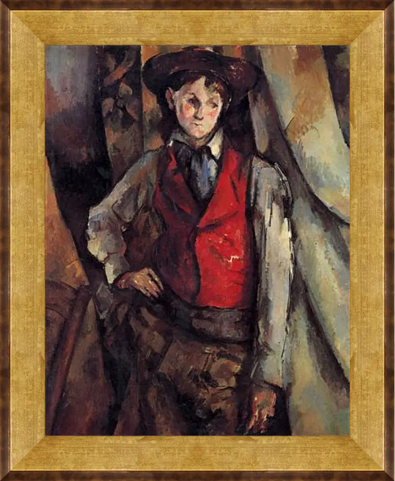 Картина в раме - Boy in a Red Waistcoat. Поль Сезанн