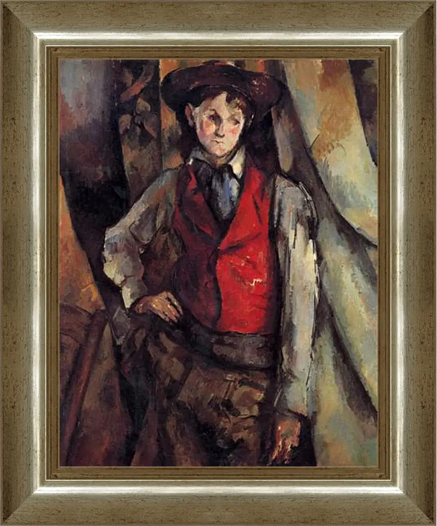 Картина в раме - Boy in a Red Waistcoat. Поль Сезанн