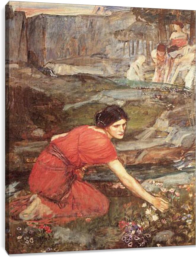 Постер и плакат - Study for the Maidens Picking Flowers by a Stream. Джон Уотерхаус