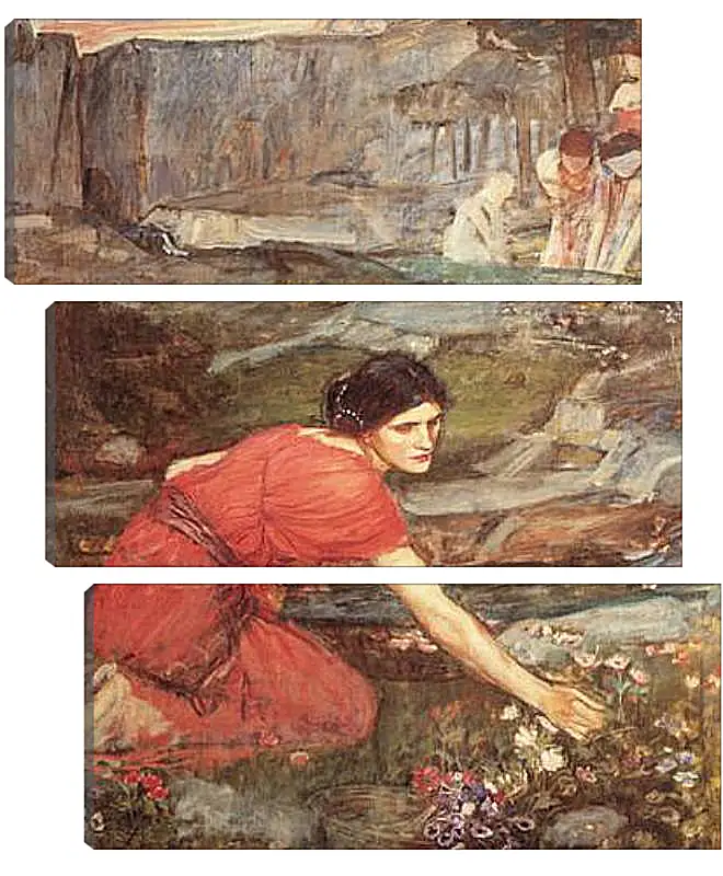 Модульная картина - Study for the Maidens Picking Flowers by a Stream. Джон Уотерхаус