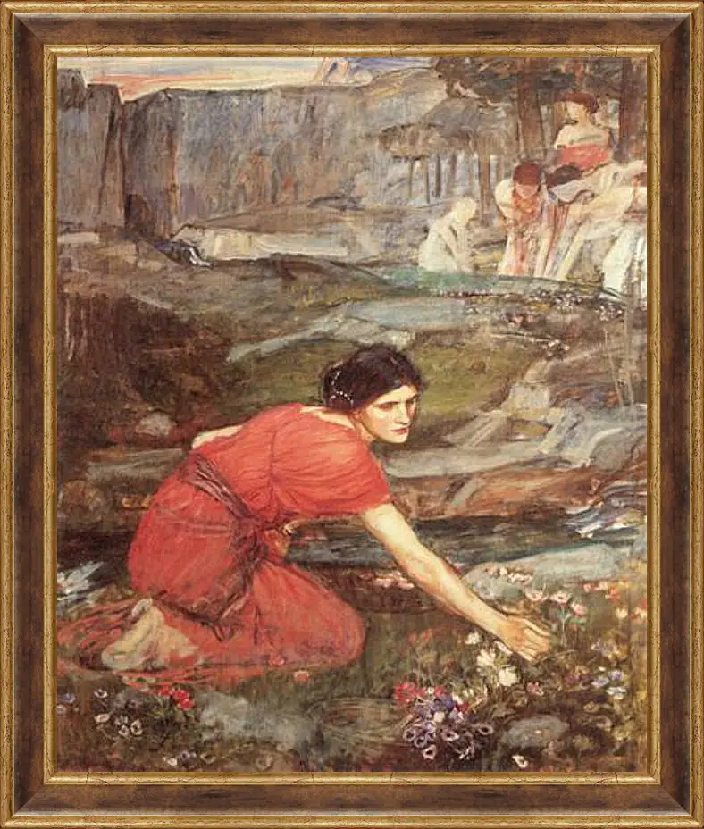 Картина в раме - Study for the Maidens Picking Flowers by a Stream. Джон Уотерхаус