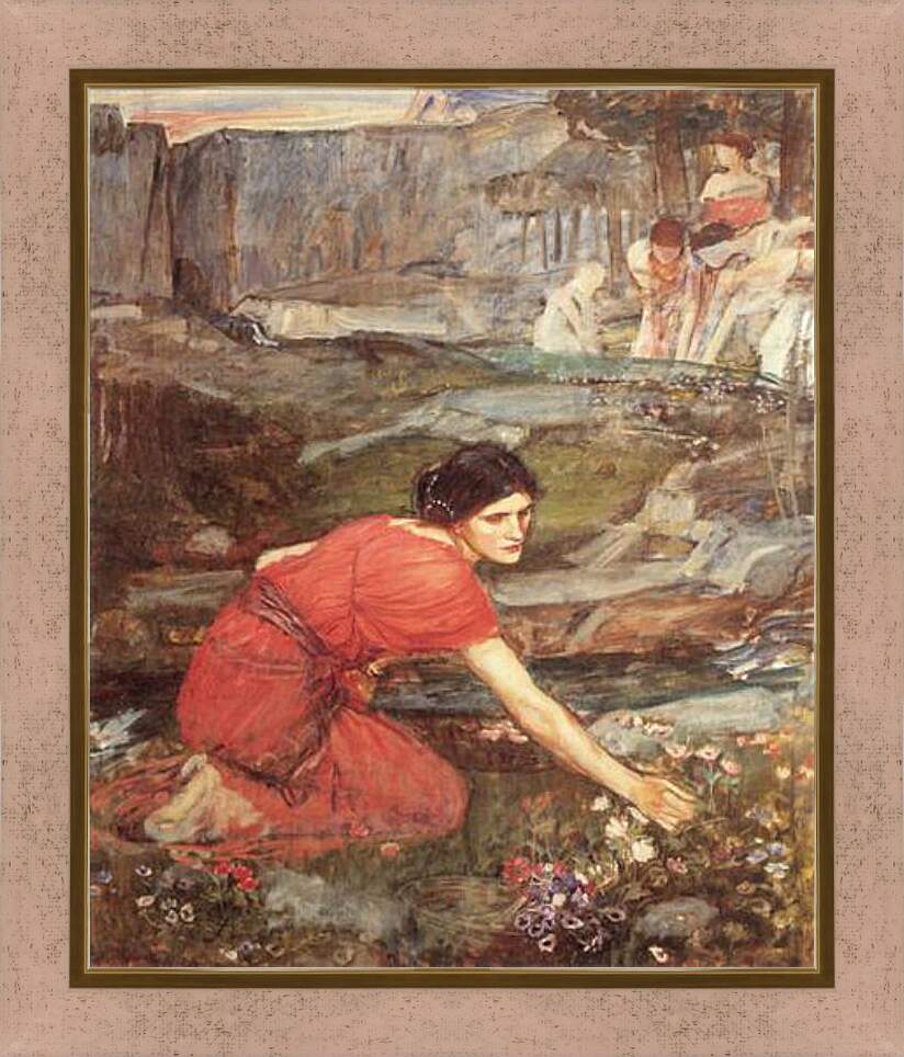Картина в раме - Study for the Maidens Picking Flowers by a Stream. Джон Уотерхаус