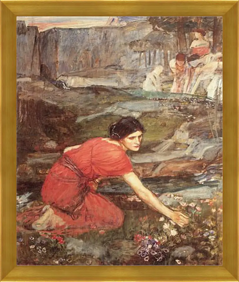 Картина в раме - Study for the Maidens Picking Flowers by a Stream. Джон Уотерхаус